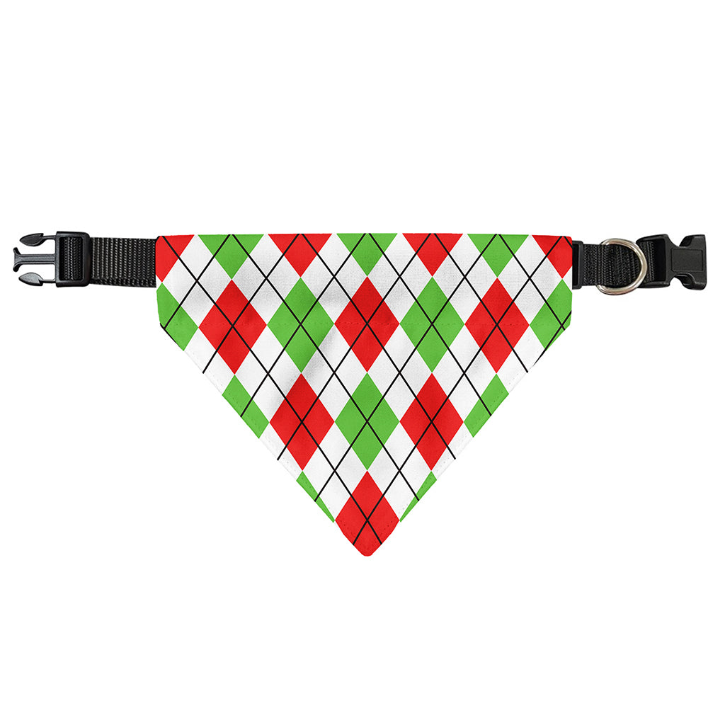 Green Red And White Argyle Pattern Print Over The Collar Dog Bandana