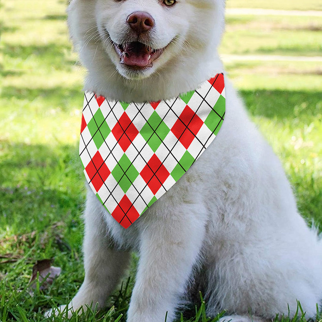 Green Red And White Argyle Pattern Print Over The Collar Dog Bandana