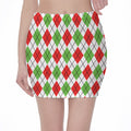 Green Red And White Argyle Pattern Print Pencil Mini Skirt