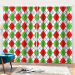 Green Red And White Argyle Pattern Print Pencil Pleat Curtains