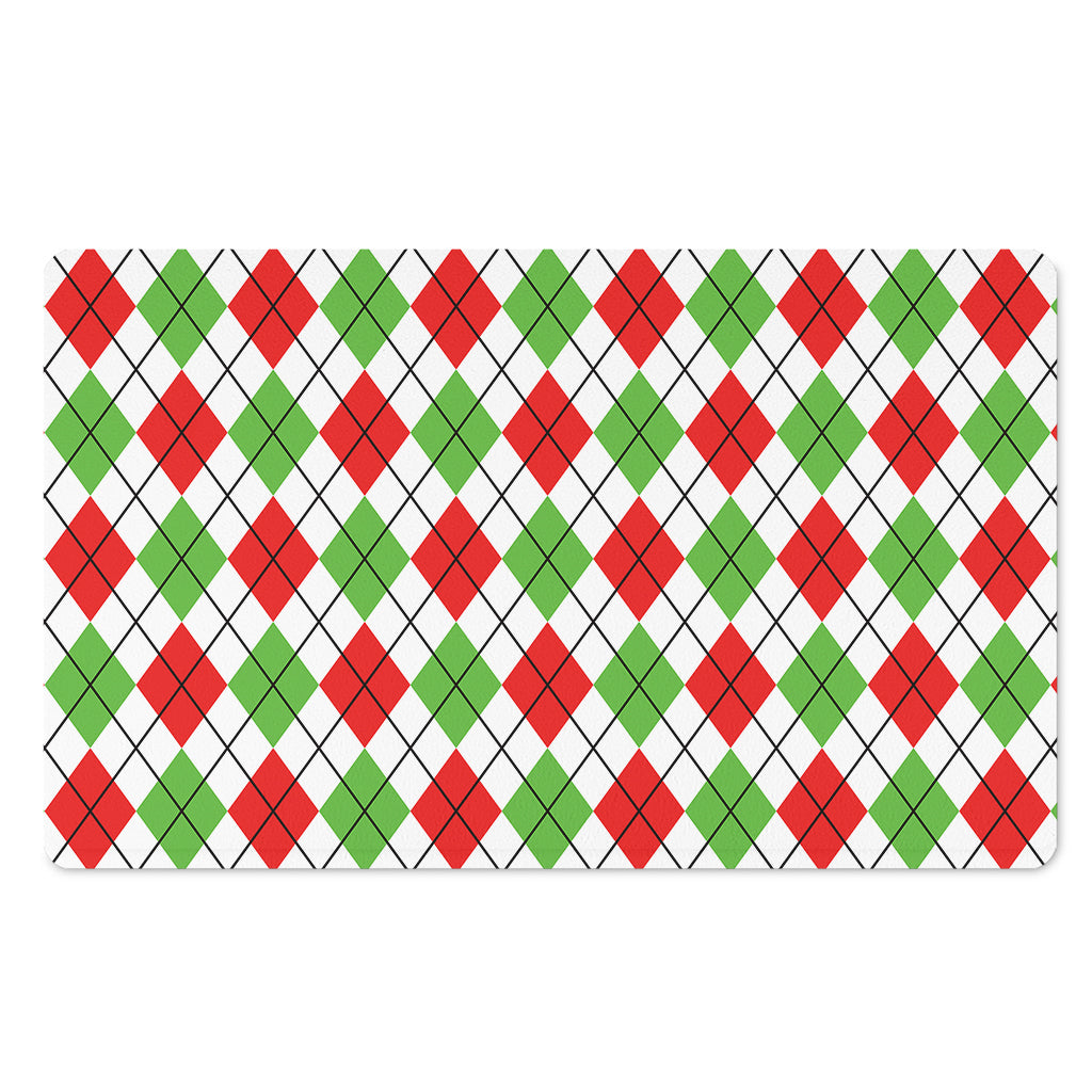 Green Red And White Argyle Pattern Print Polyester Doormat