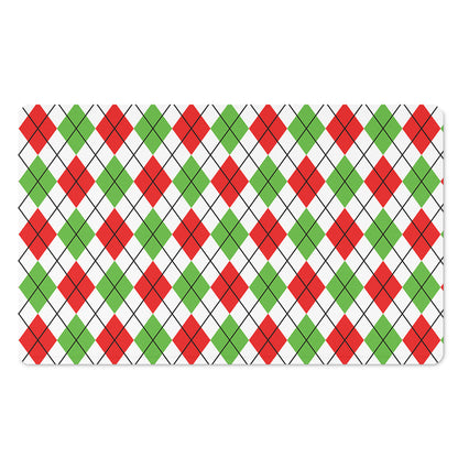 Green Red And White Argyle Pattern Print Polyester Doormat