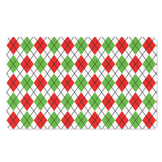 Green Red And White Argyle Pattern Print Polyester Doormat