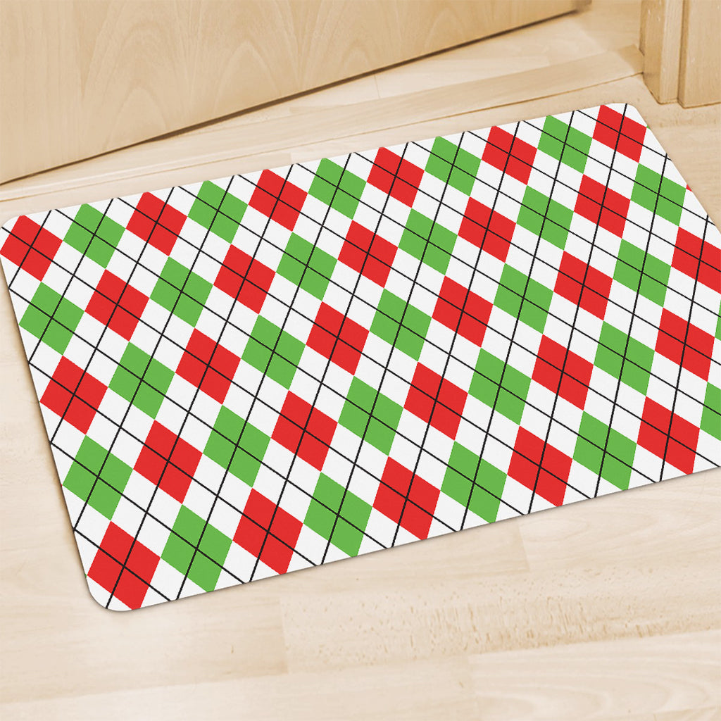 Green Red And White Argyle Pattern Print Polyester Doormat