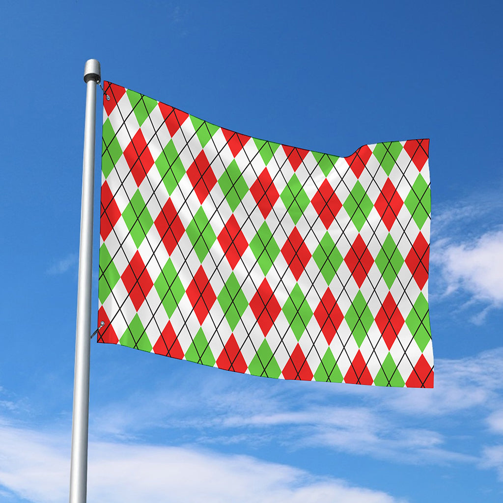 Green Red And White Argyle Pattern Print Polyester Flag