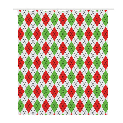 Green Red And White Argyle Pattern Print Polyester Shower Curtain