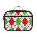 Green Red And White Argyle Pattern Print Portable Lunch Bag