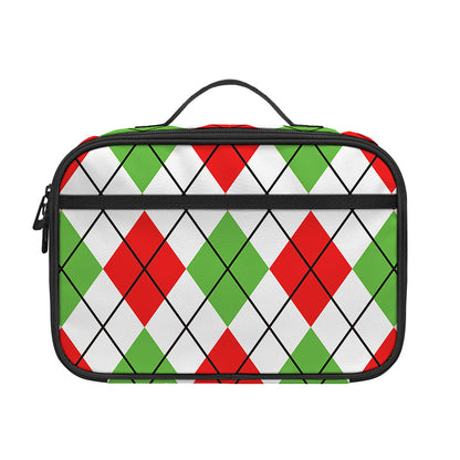 Green Red And White Argyle Pattern Print Portable Lunch Bag