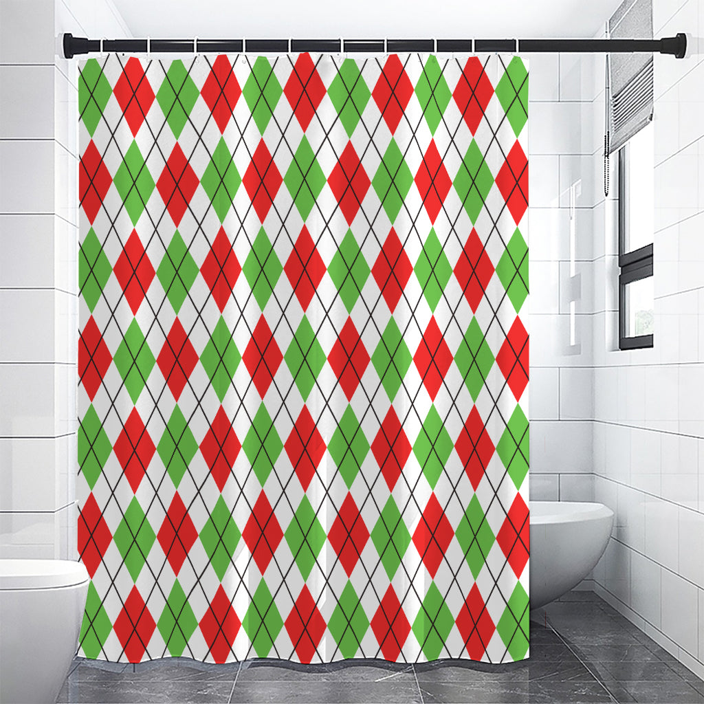 Green Red And White Argyle Pattern Print Premium Shower Curtain