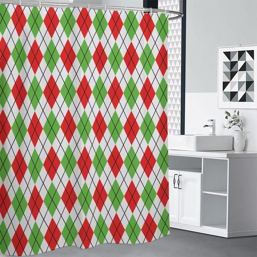 Green Red And White Argyle Pattern Print Premium Shower Curtain