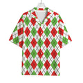 Green Red And White Argyle Pattern Print Rayon Hawaiian Shirt