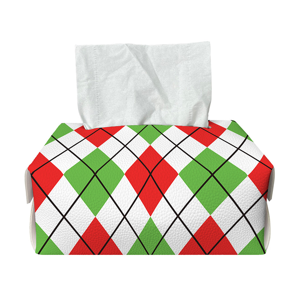 Green Red And White Argyle Pattern Print Rectangle Tissue Box Cover