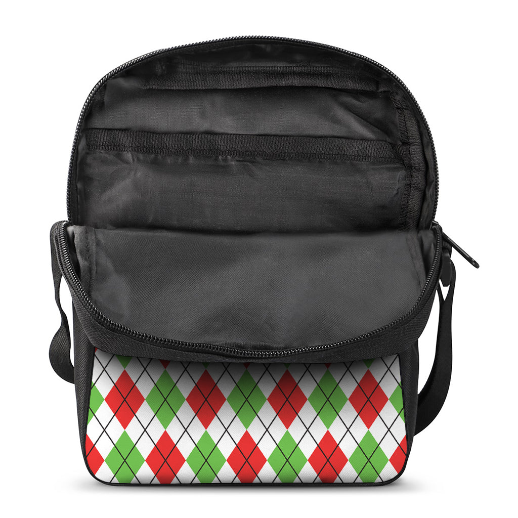 Green Red And White Argyle Pattern Print Rectangular Crossbody Bag
