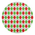 Green Red And White Argyle Pattern Print Round Blanket