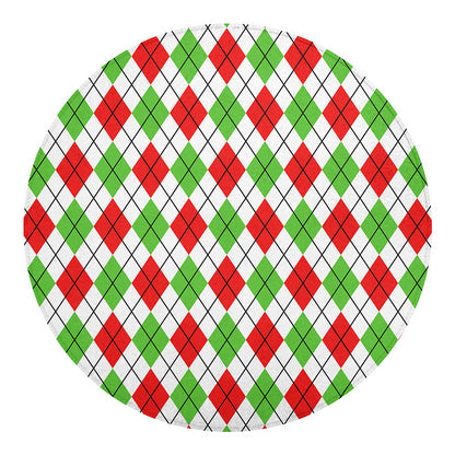 Green Red And White Argyle Pattern Print Round Blanket