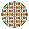 Green Red And White Argyle Pattern Print Round Floor Mat