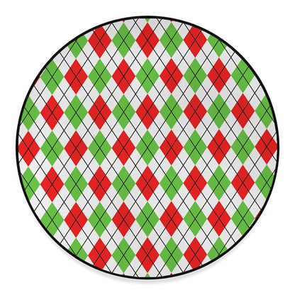Green Red And White Argyle Pattern Print Round Floor Mat