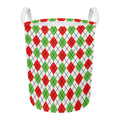 Green Red And White Argyle Pattern Print Round Laundry Basket