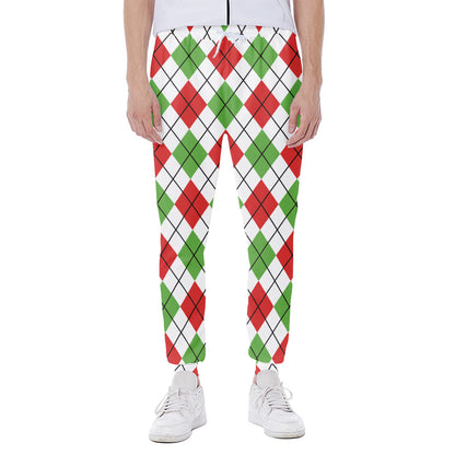 Green Red And White Argyle Pattern Print Scuba Joggers