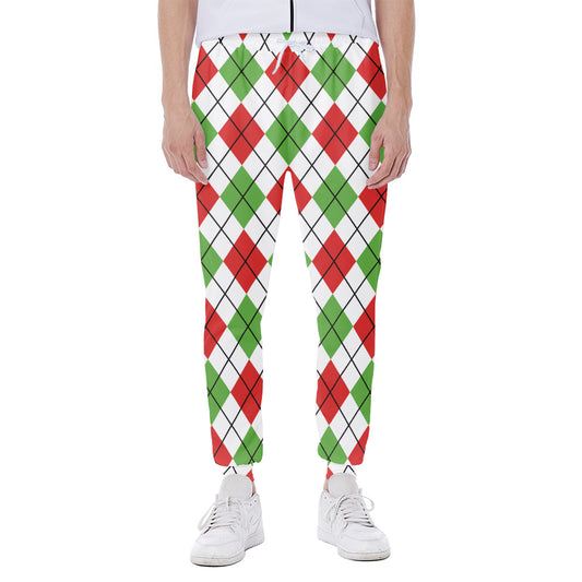 Green Red And White Argyle Pattern Print Scuba Joggers