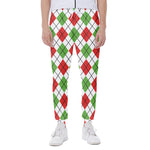 Green Red And White Argyle Pattern Print Scuba Joggers