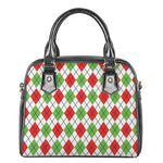 Green Red And White Argyle Pattern Print Shoulder Handbag