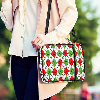 Green Red And White Argyle Pattern Print Shoulder Strap Bible Bag