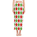 Green Red And White Argyle Pattern Print Side Slit Maxi Skirt