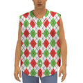 Green Red And White Argyle Pattern Print Sleeveless Baseball Jersey