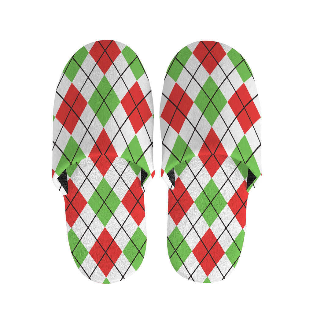 Green Red And White Argyle Pattern Print Slippers