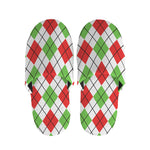 Green Red And White Argyle Pattern Print Slippers