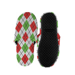 Green Red And White Argyle Pattern Print Slippers