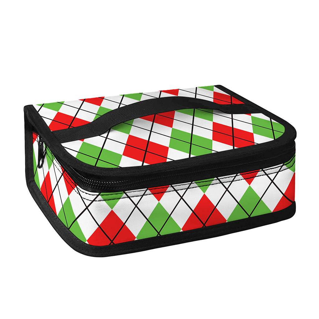 Green Red And White Argyle Pattern Print Small Lunch Bag