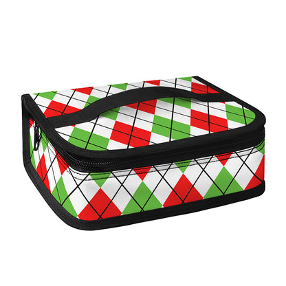 Green Red And White Argyle Pattern Print Small Lunch Bag
