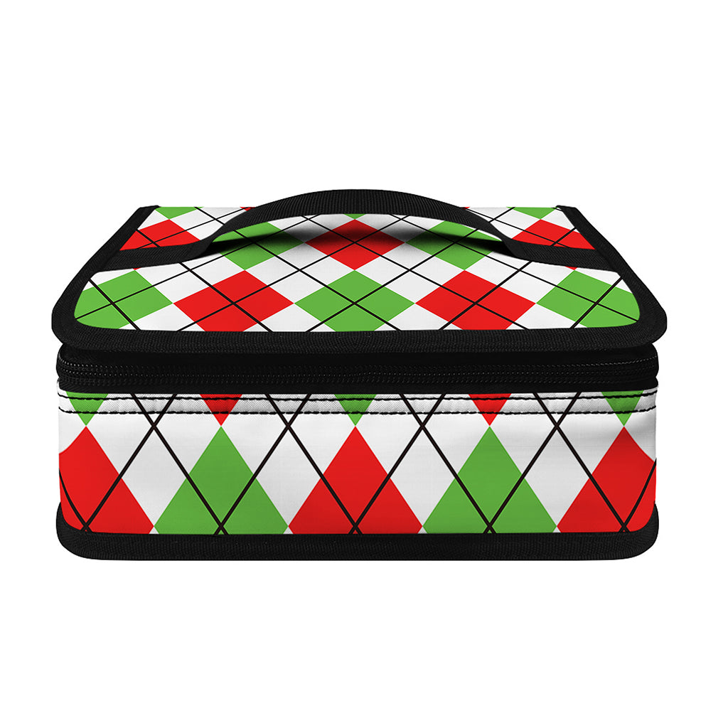 Green Red And White Argyle Pattern Print Small Lunch Bag