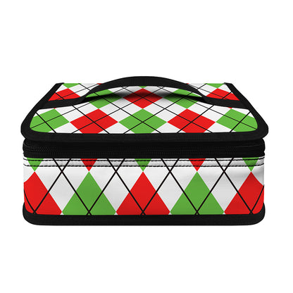 Green Red And White Argyle Pattern Print Small Lunch Bag