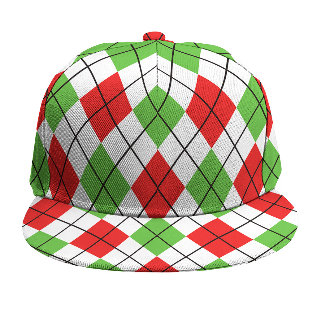 Green Red And White Argyle Pattern Print Snapback Cap