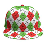 Green Red And White Argyle Pattern Print Snapback Cap