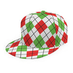 Green Red And White Argyle Pattern Print Snapback Cap