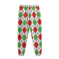 Green Red And White Argyle Pattern Print Sweatpants