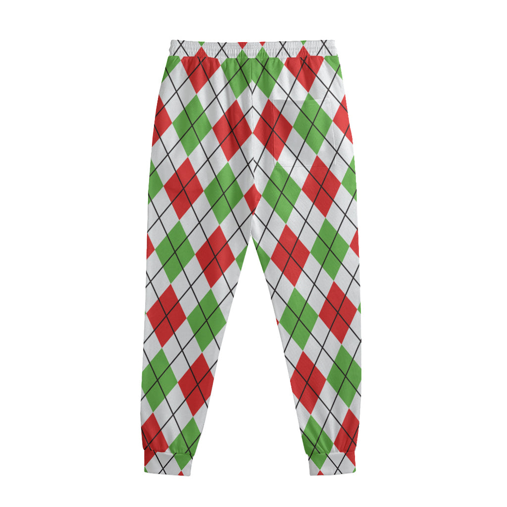 Green Red And White Argyle Pattern Print Sweatpants