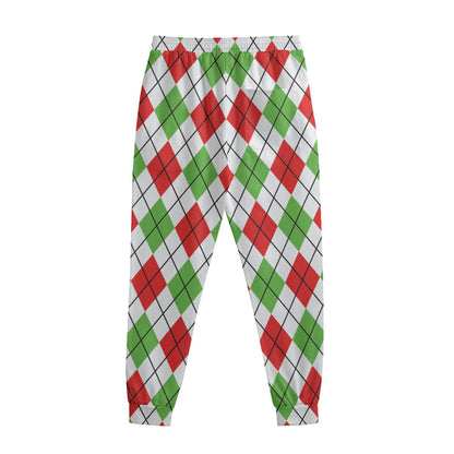 Green Red And White Argyle Pattern Print Sweatpants