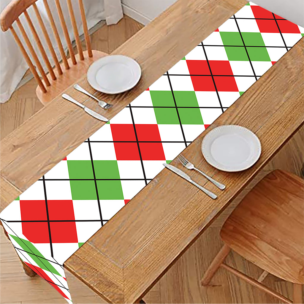 Green Red And White Argyle Pattern Print Table Runner
