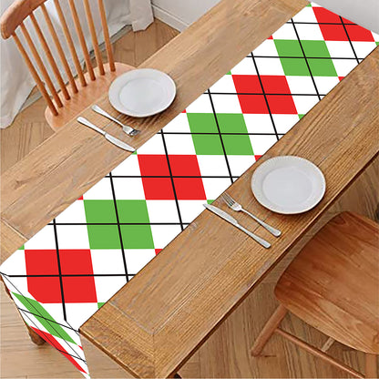 Green Red And White Argyle Pattern Print Table Runner