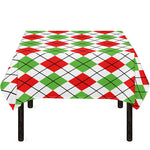 Green Red And White Argyle Pattern Print Tablecloth