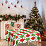 Green Red And White Argyle Pattern Print Tablecloth