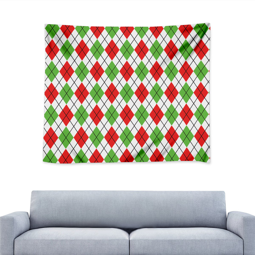 Green Red And White Argyle Pattern Print Tapestry