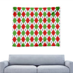 Green Red And White Argyle Pattern Print Tapestry