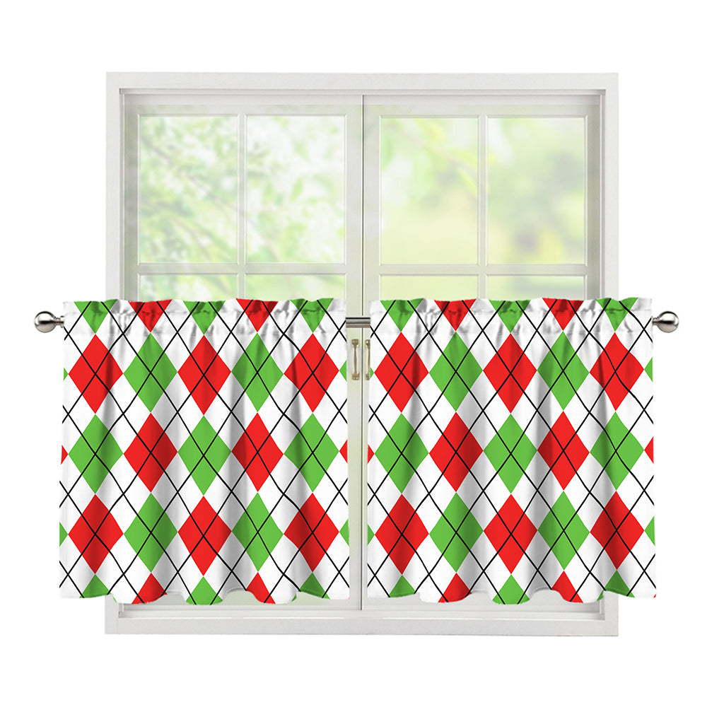 Green Red And White Argyle Pattern Print Tier Curtains