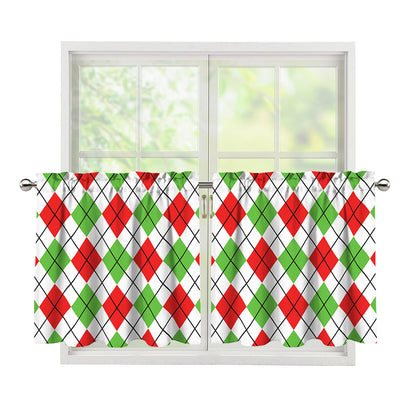 Green Red And White Argyle Pattern Print Tier Curtains